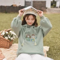 -Juwas NEW ARRIVAL Blossoming Love Story Pale Green Hoodie