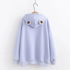 Juwas Bear Embroidery Drawstring Warm Hoodie CLOTHING