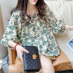 Juwas Vintage Floral Loose Shirt Puff Sleeve Shirt NEW ARRIVAL