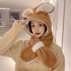 Juwas CLOTHING Cute Rabbit Ear Warm Hooded Scarf
