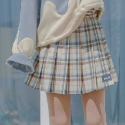 -Juwas NEW ARRIVAL Blue Milky Plaid Pleated Skirt