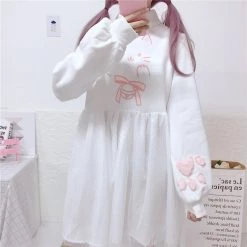 -Juwas Sweet Japanese Cotton Cat High Collar Hoodie Dress NEW ARRIVAL