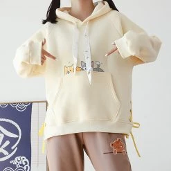 Juwas CLOTHING Cartoon Corgi Print Pocket Hoodie