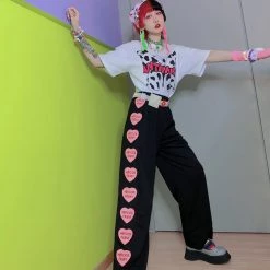 Juwas Streetstyle Hearts Print Loose Trouser Pants NEW ARRIVAL