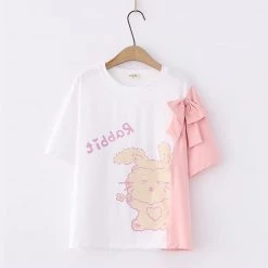 Juwas Rabbit Side Sleeve Bow Ribbon T-Shirt
