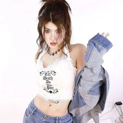 Juwas Letters Embroidery Lace Tops