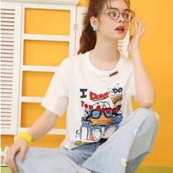 Juwas NEW ARRIVAL Cartoon Letters Printed T-shirt