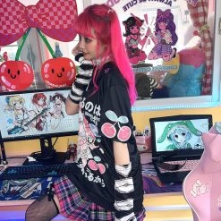 Juwas NEW ARRIVAL Japanese Animal Girls Print Sailor Collar Loose T-shirt