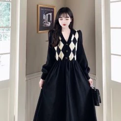 Juwas Checkered Pattern Button Up Midi Dress