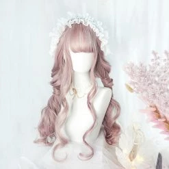 Juwas Kawaii Long Curly Pinkish Wig
