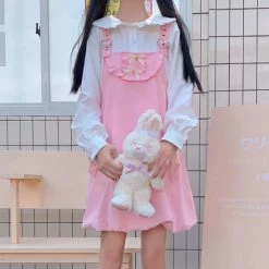 Juwas Bunny Ears Collar Ruffle Lace Slip On Dress