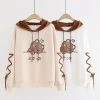 Juwas Bear Japanese Letter Print Pocket Hoodie CLOTHING