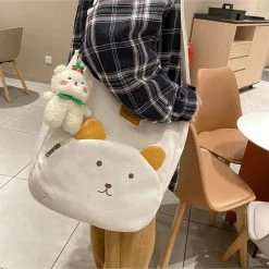 Juwas Bear Themed Canvas Shoulder Bag