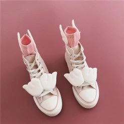 -Juwas Pink High-Cut Sneakers With Wing Socks NEW ARRIVAL