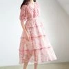 Juwas Peach Floral Ruffle Midi Dress CLOTHING