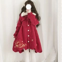 Juwas Lolita Bunny Embroidery Button Up Warm Coat