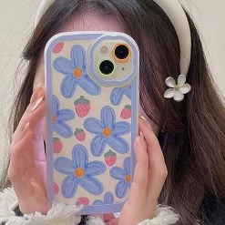 Juwas NEW ARRIVAL Blue Flower Strawberries IPhone Case