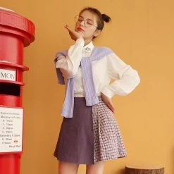 Juwas NEW ARRIVAL Kawaii Fake Wrap-On Mini Plaid Checkered Skirt