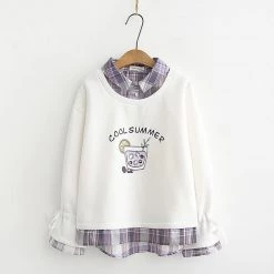 Juwas Letters Print Fake Two Piece Hoodie