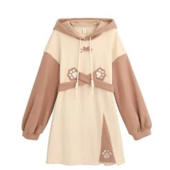 Juwas NEW ARRIVAL Cute Kitty Paw Hoodie Dress