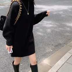 Juwas Korean Black/White Loose Cotton Sweater CLOTHING