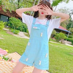 Juwas CLOTHING Rabbits Pockets Denim Overalls