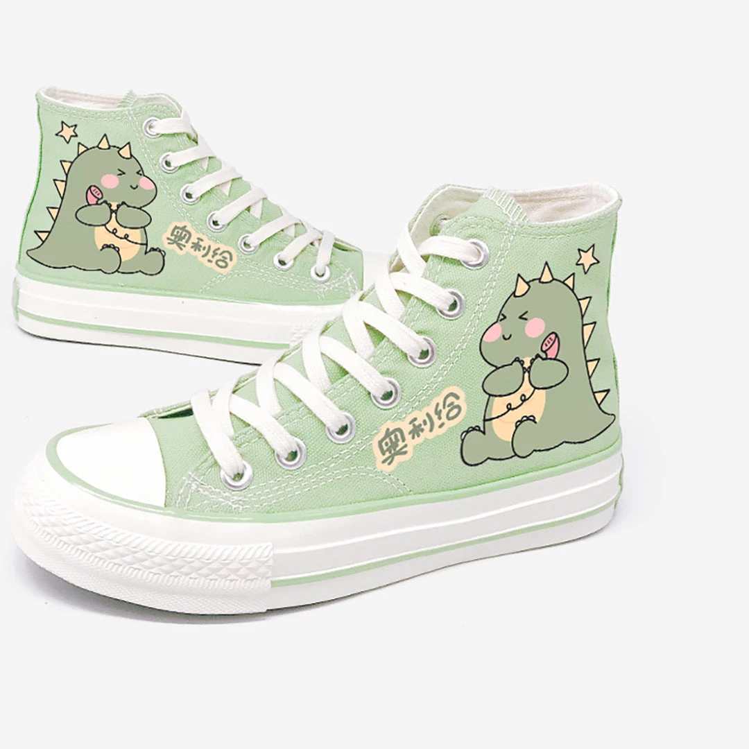 Juwas Cute Cartoon Green Little Dinosaur Canvas Sneaker 5 Juwas Cute Cartoon Green Little Dinosaur Canvas Sneaker