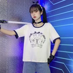 Juwas Cute Double Bunny Stitch Loose T-Shirt NEW ARRIVAL