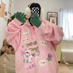 Juwas Cartoon Doodle Lazy Hooded Sweater