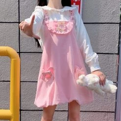 Juwas Bunny Ears Collar Ruffle Lace Slip On Dress