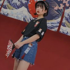 Juwas Cute Kitten Tattered Denim Shorts NEW ARRIVAL