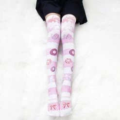 Juwas CLOTHING Kawaii Fox Lady Sweet Donut Knee Socks