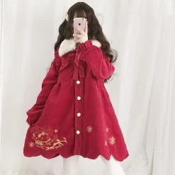 Juwas Lolita Bunny Embroidery Button Up Warm Coat