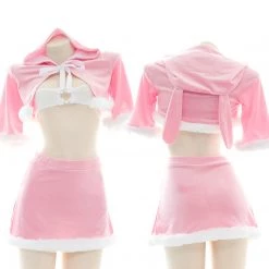 Juwas CLOTHING Pink Bunny Girl Hoodie Pajama Costume