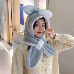 Juwas CLOTHING Cute Rabbit Ear Warm Hooded Scarf