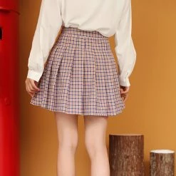 Juwas NEW ARRIVAL Kawaii Fake Wrap-On Mini Plaid Checkered Skirt