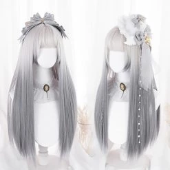 Juwas Lolita Gray White Long Straight Wig