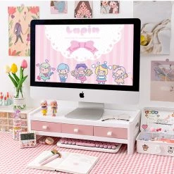 Juwas Kawaii Pink Mini Desk Computer Organizer