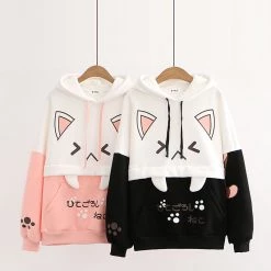 Juwas CLOTHING Kitty Claw Print Warm Hoodie With Pocket