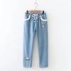 Juwas Tired Kitty Lace Pocket Ruffles Denim Pants CLOTHING