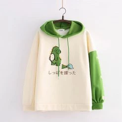 Juwas CLOTHING Cute Cartoon Dinosaur Japanese Letter Embroidery Hoodie