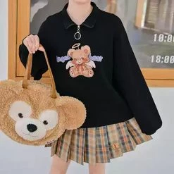 Juwas Angel Bear O-Ring Collared Long Sleeve Sweater CLOTHING