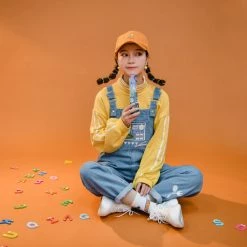 Juwas NEW ARRIVAL Kawaii Cartoon Embroidered Denim Jumpsuit