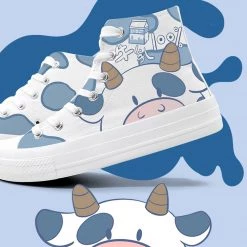 Juwas NEW ARRIVAL Cow Print Canvas High Cut Sneakers