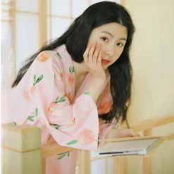 Juwas Pink Peach Japanese Midi Robe NEW ARRIVAL