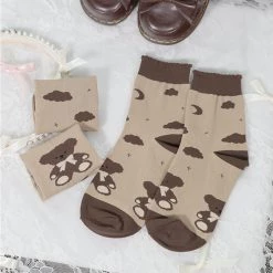 Juwas Brown Bear Two-Tone Ankle High Socks