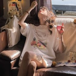Juwas Vintage Fruit Print Loose T-shirt NEW ARRIVAL
