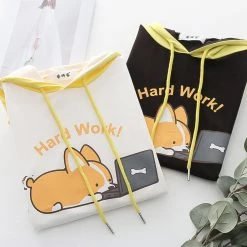 Juwas Hard Working Corgi Print T-shirt NEW ARRIVAL