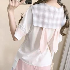 Juwas Rabbit Embroidery Bowknot Chiffon T-shirt NEW ARRIVAL