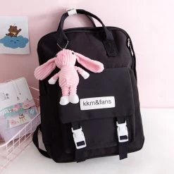 -Juwas Canvas Backpack With Bunny Keychain